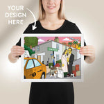 16×12 inches size white framed poster with custom GetAnimized cartoon drawing