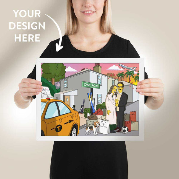 16×12 inches size white framed poster with custom GetAnimized cartoon drawing