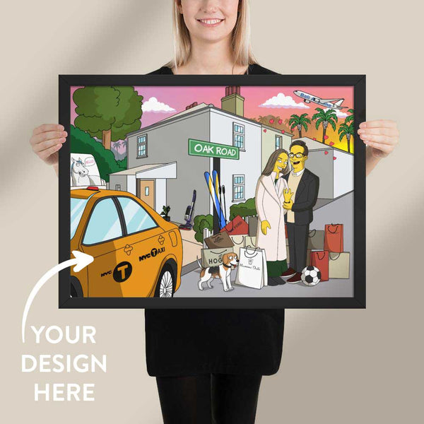 24×18 inches size black framed poster with custom GetAnimized cartoon drawing