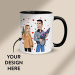 GetAnimized personalized design printed on a white mug, black coloured inside. Text on the image says: Your design here